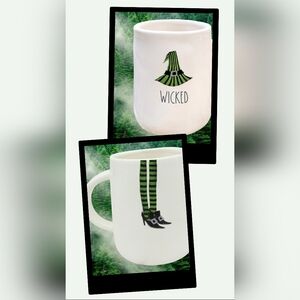 RAE DUNN Wicked Witch Hat Mug W/Green Stripes Stocking Legs